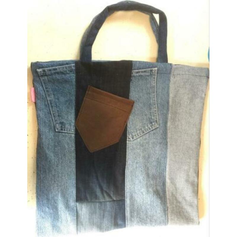 Nieuwe Tas ‘Hamsteren’, jeans/bruin leer 19,95€