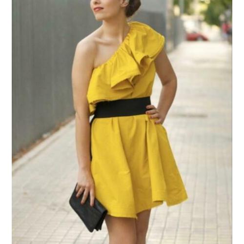 Lanvin x hm, geel, mosterd, katoen, zomerjurk, mididress