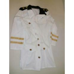 Lange dames witte kapiteins jas carnaval maat 36 S