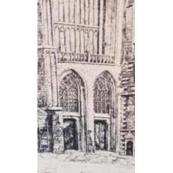 Oude tekening gravure grote kerk Haarlem Legrand gesigneerd.