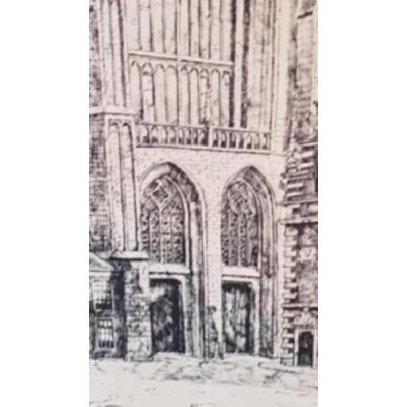 Oude tekening gravure grote kerk Haarlem Legrand gesigneerd.