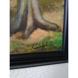 Prachtig jachttafereel van J.F. van Galen schilderij hond
