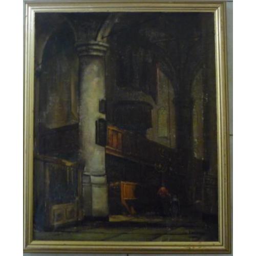 Oud - kerkinterrieur - gesigneerd - doek - gelijst