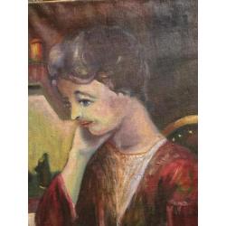 Frans Hamer (1906-1993) Portret van en dame aan tafel ~1980