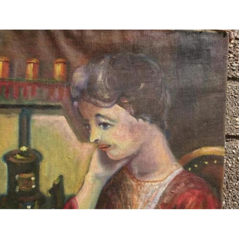 Frans Hamer (1906-1993) Portret van en dame aan tafel ~1980