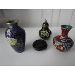 Drie vintage Cloisonne Vaasjes.
