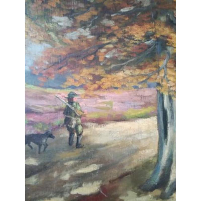 Prachtig jachttafereel van J.F. van Galen schilderij hond
