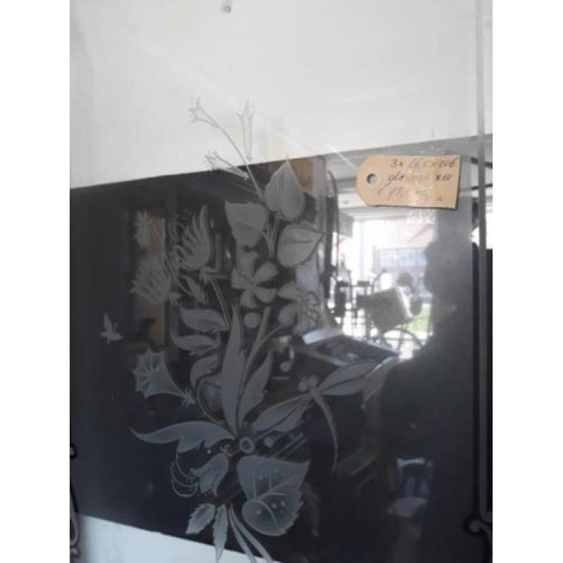 3 x antieke deur met geëtst glas bloemen in glas