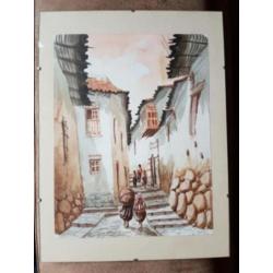 Aquarel mooi Mexicaans dorpsgezicht