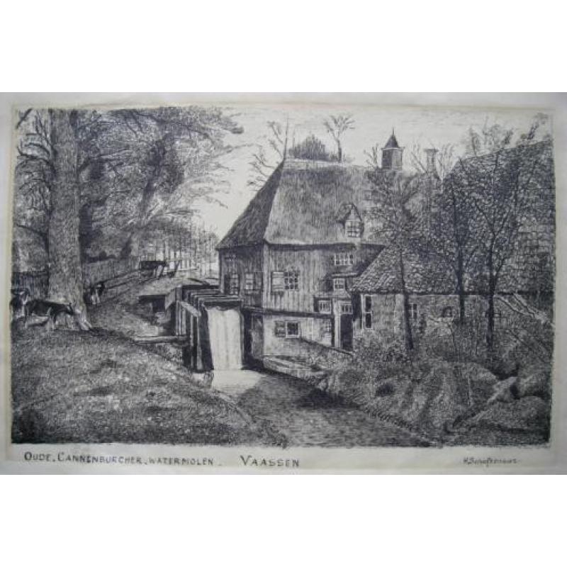 Pen tekening Vaassen Epe Emst Oude Cannenburcher watermolen