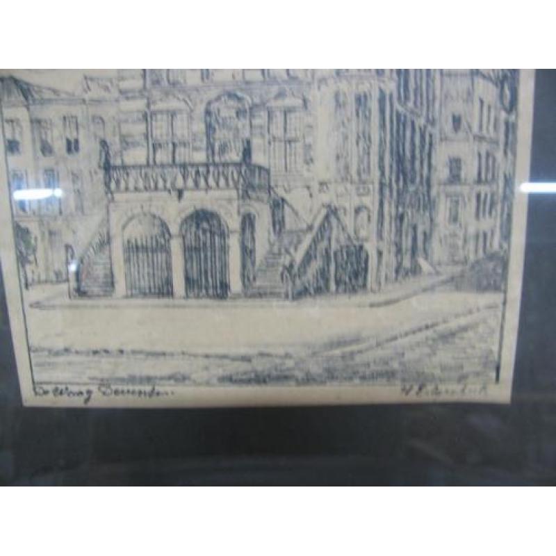 Antieke tekening de Waag Deventer gesigneerd
