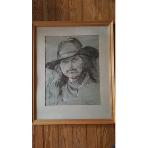 Houtkooltekening van Floris Bakker gesigneerd