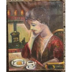 Frans Hamer (1906-1993) Portret van en dame aan tafel ~1980