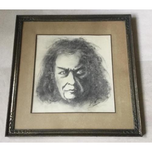 Houtskooltekening portret van Ludwig van Beethoven ingelijst