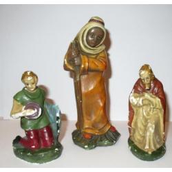 Set van acht oude gipsen kerst figuurtjes.