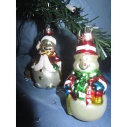 Kerstbal gekleurd ornament sneeuwpop 2 stuks