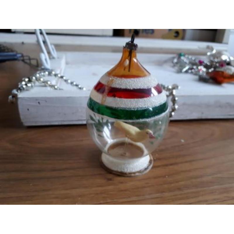 Oude kerstbal glas vogel kerstversiering
