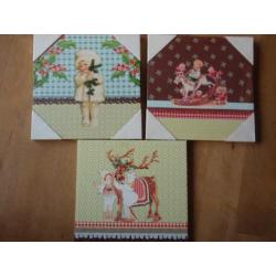Drie NIEUWE canvas schilderijtjes met nostalgische prints