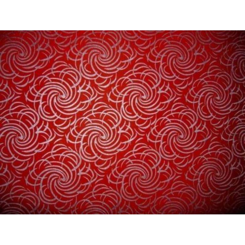 6 rollen behang, Rood met zilveren krullen, vinyl afwasbaar